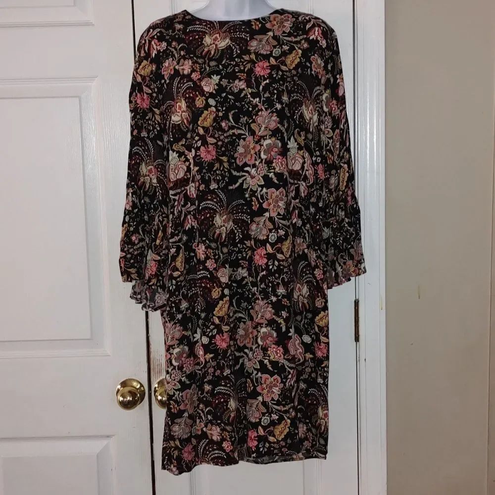 H&M black floral Flounce-sleeved Dress Sz 14 NWOT